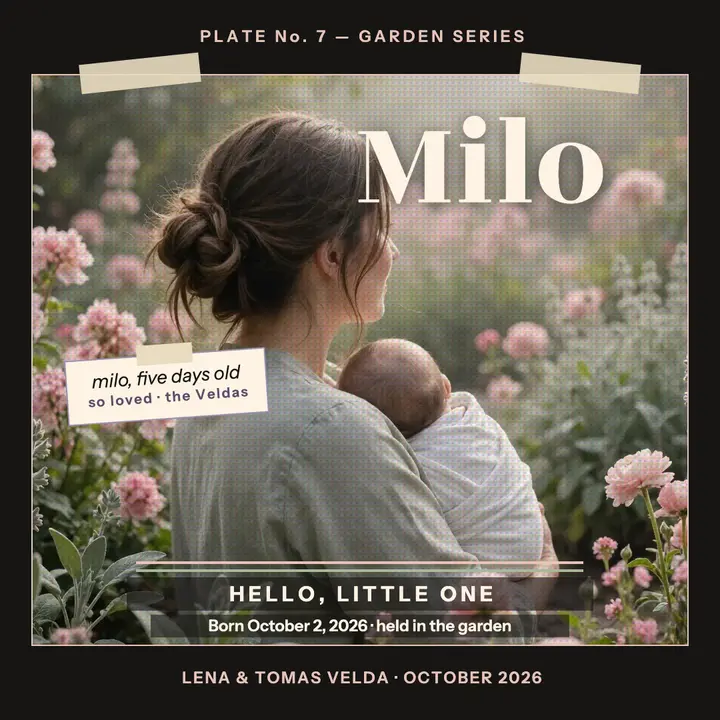 Milo garden baby announcement template