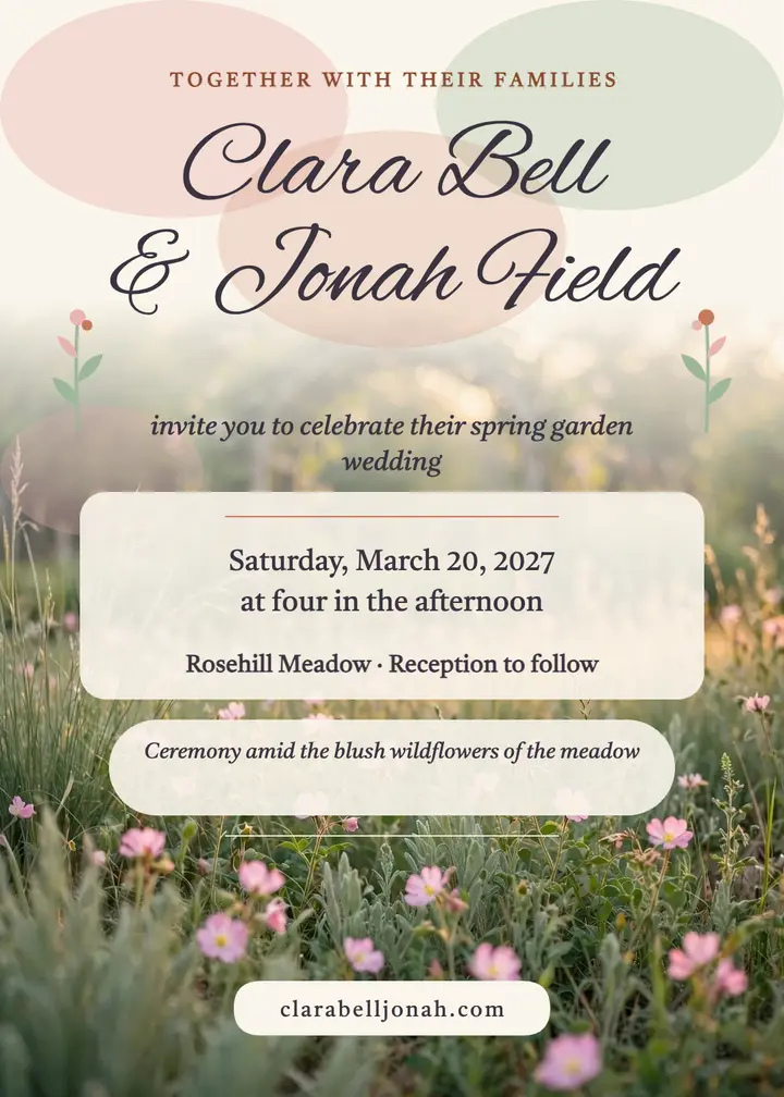 Blush garden wedding invitation, wildflower meadow template