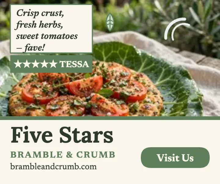Bramble and Crumb garden cafe review ad template