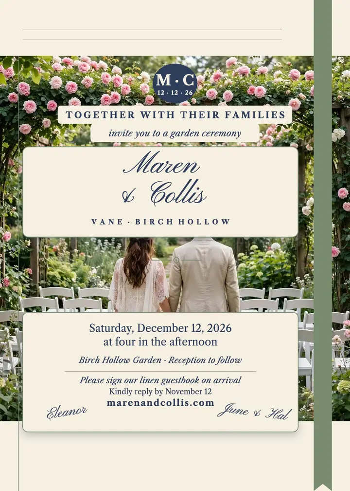 Maren and Collis garden ceremony guestbook invitation template