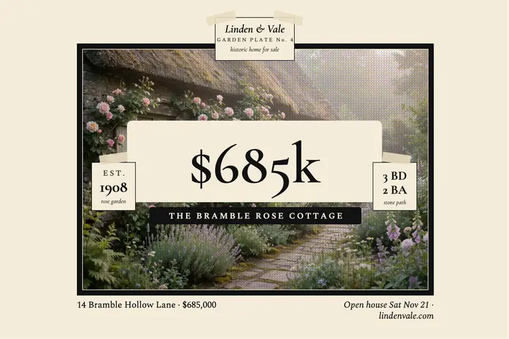 Bramble Rose Cottage garden postcard template