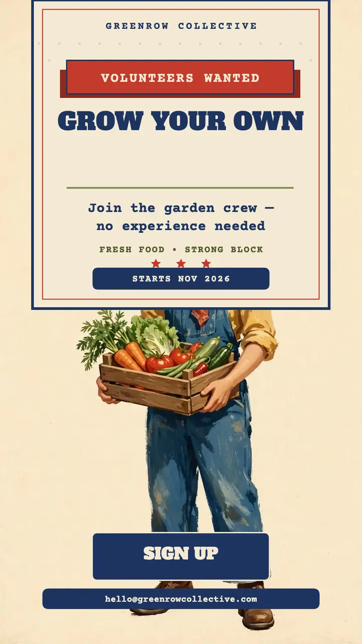 Greenrow garden crew hiring poster template