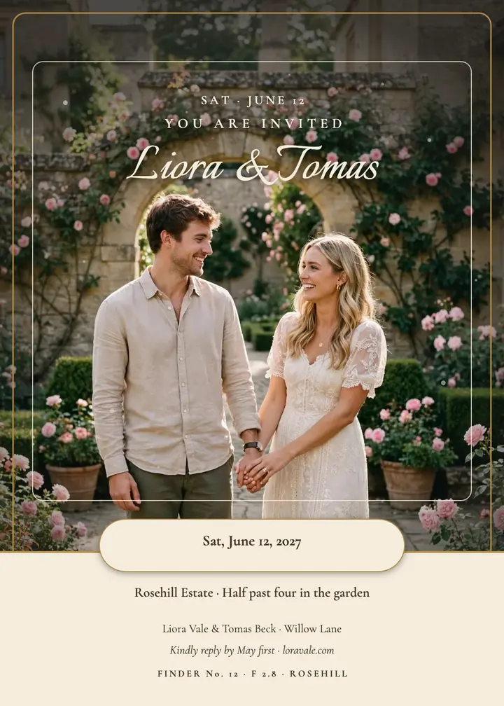 Liora and Tomas garden estate viewfinder invite template
