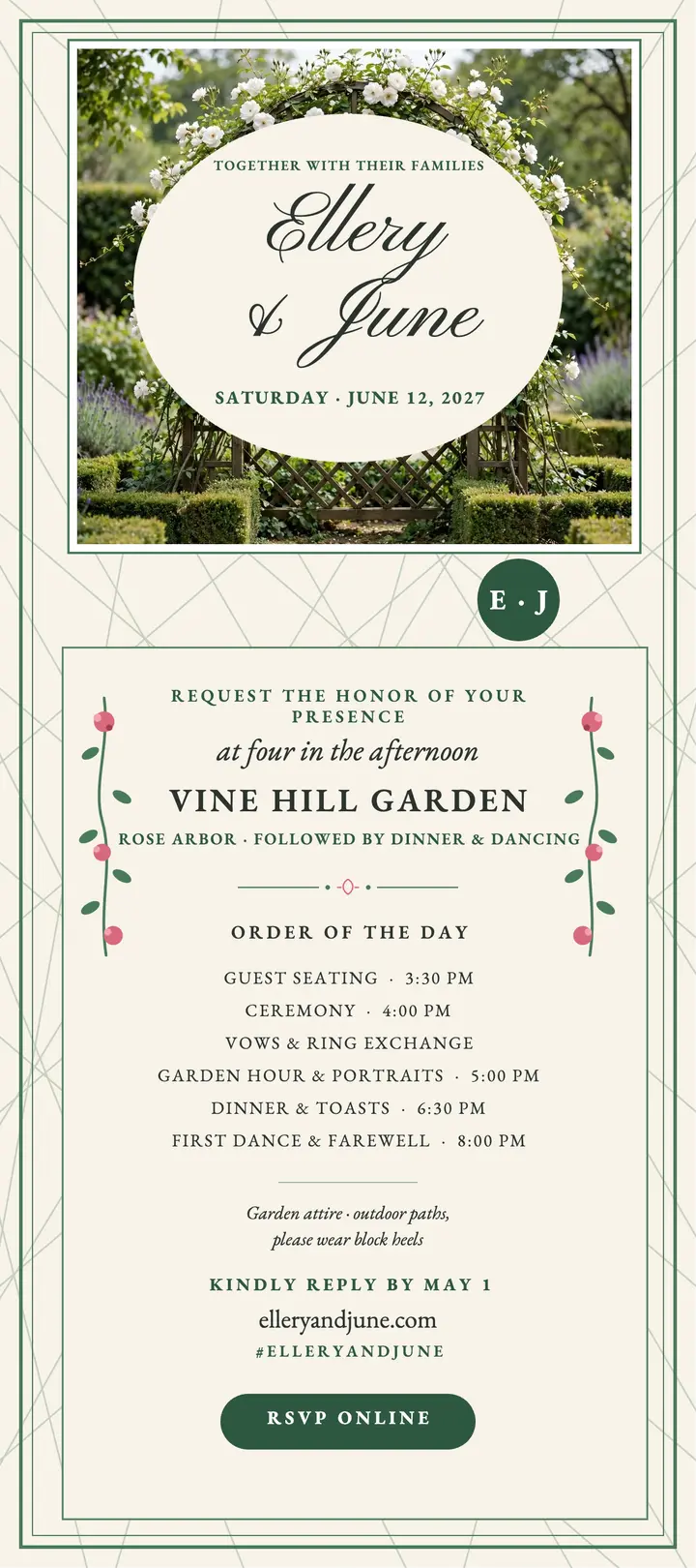 Ellery and June garden lattice rack card template