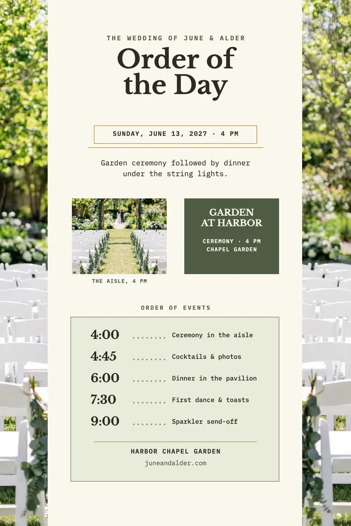 June and Alder garden order of day poster template