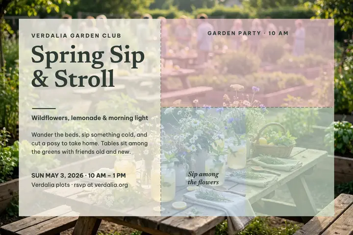 Spring Sip and Stroll garden postcard template