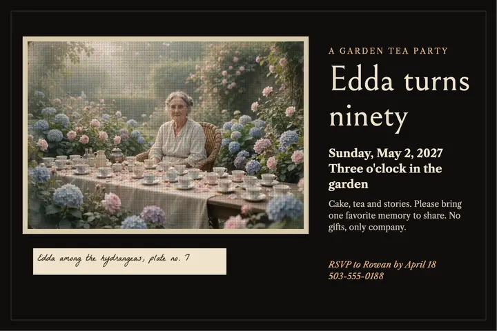 Edda turns ninety garden tea invitation template
