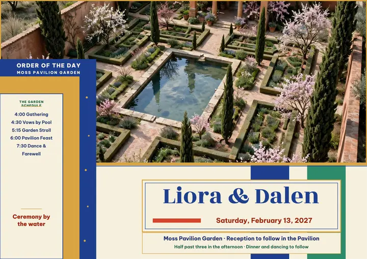 Liora and Dalen garden pavilion order of day template