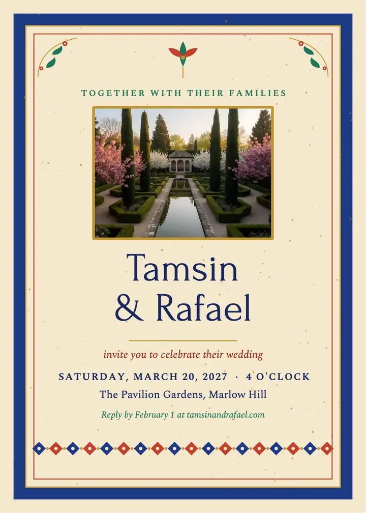 Garden pavilion wedding invitation template