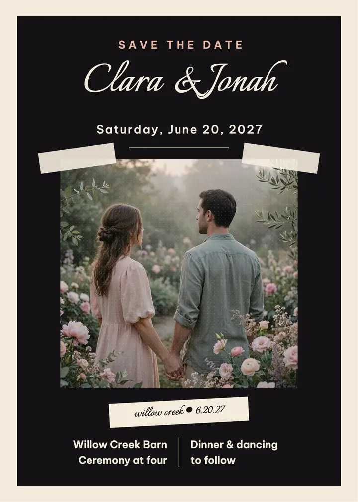 Garden save the date, black mount template