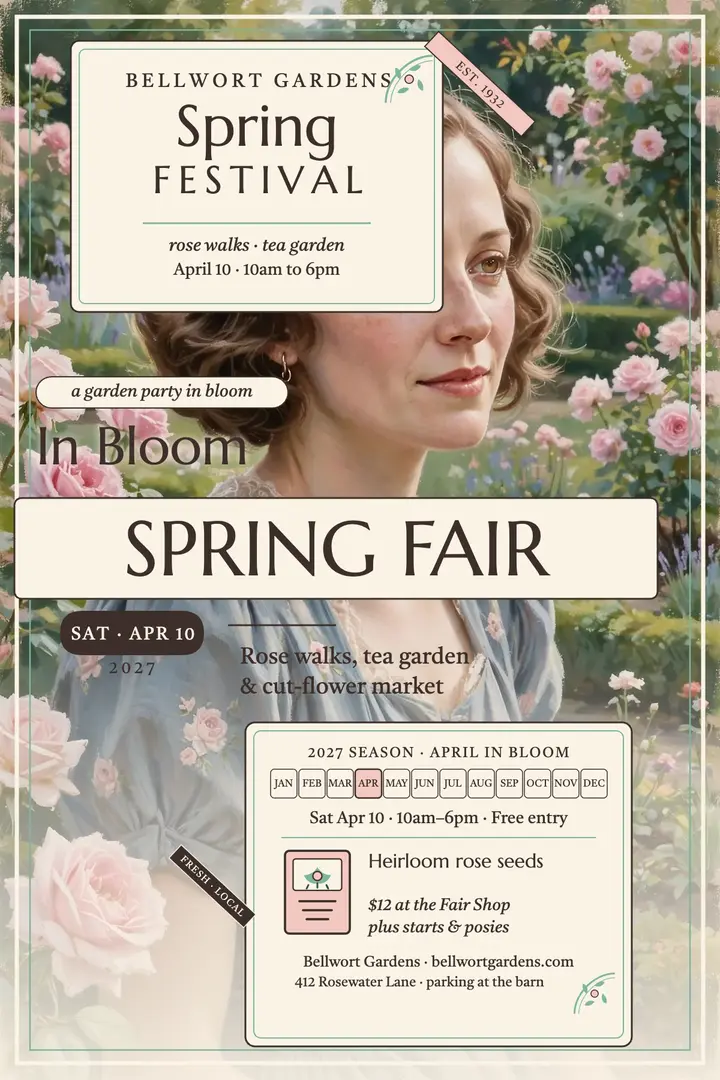 Bellwort Gardens spring fair poster: garden spring fair poster template