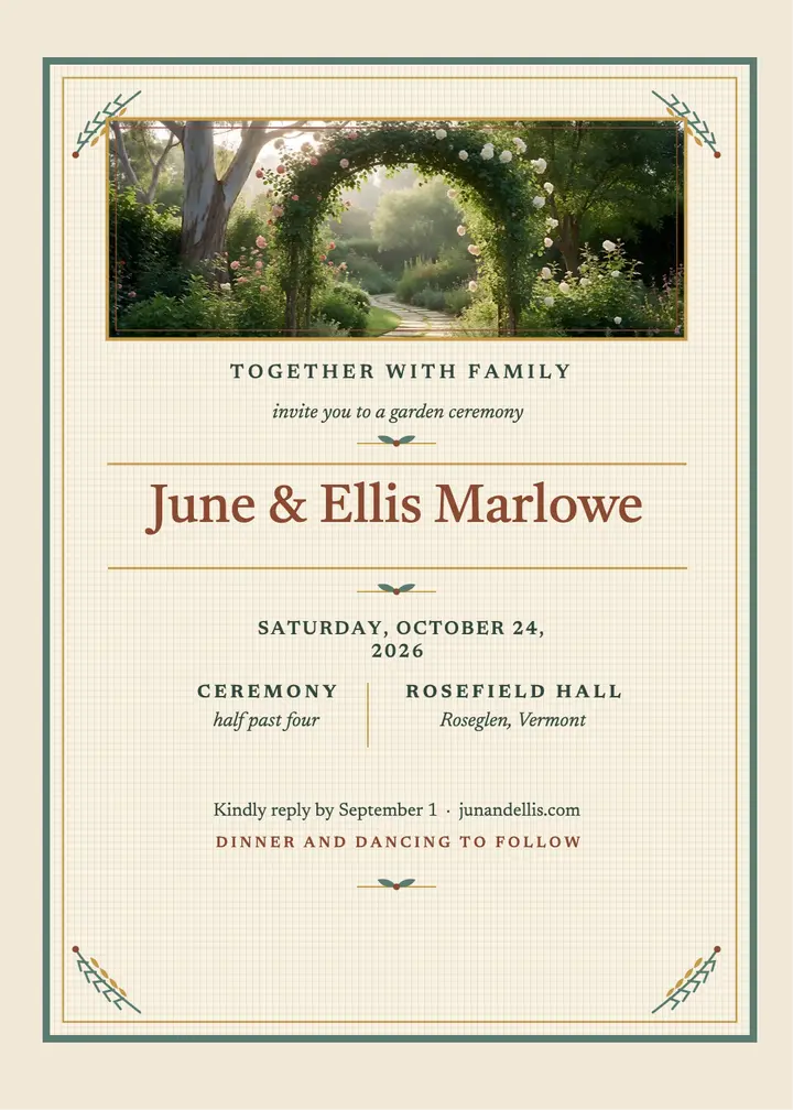 Garden tapestry wedding invitation template