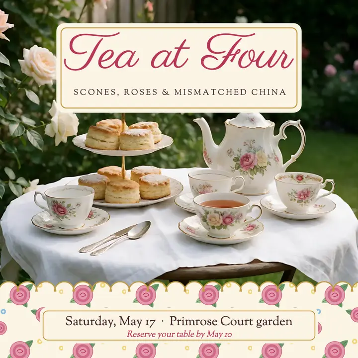 Primrose Court tea party chintz post: afternoon tea party post template