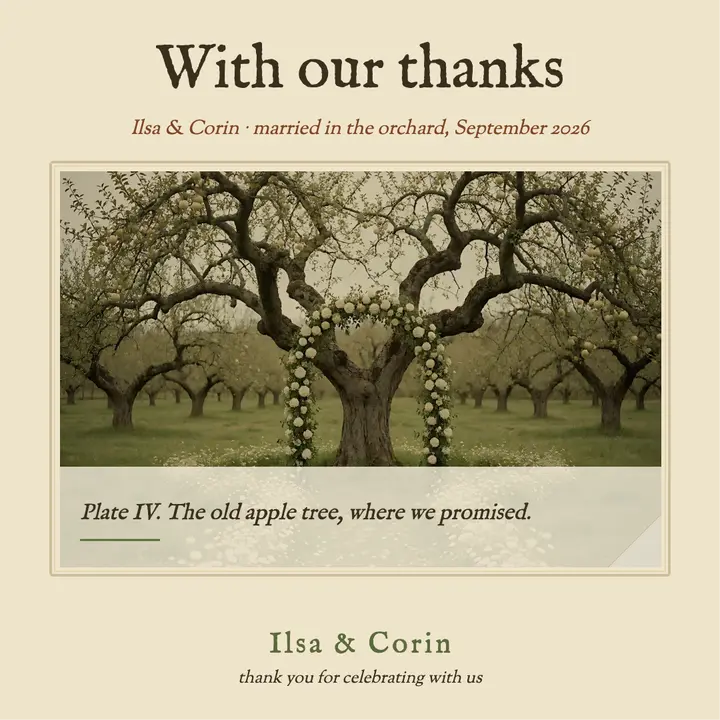 Orchard wedding thank-you plate template