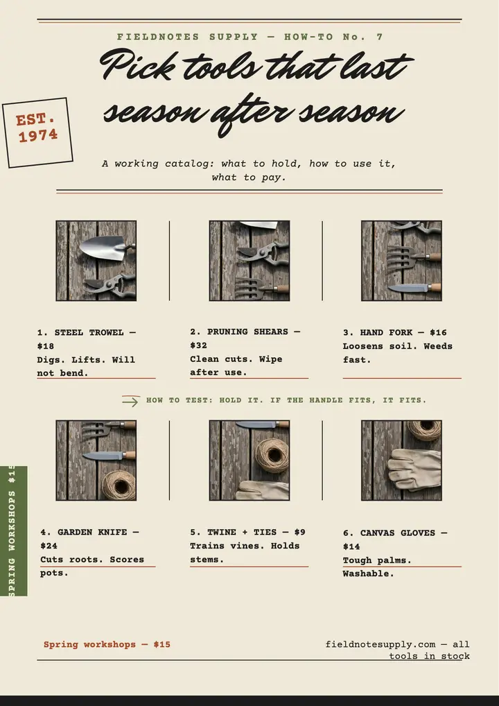 Fieldnotes garden tool catalog flyer template