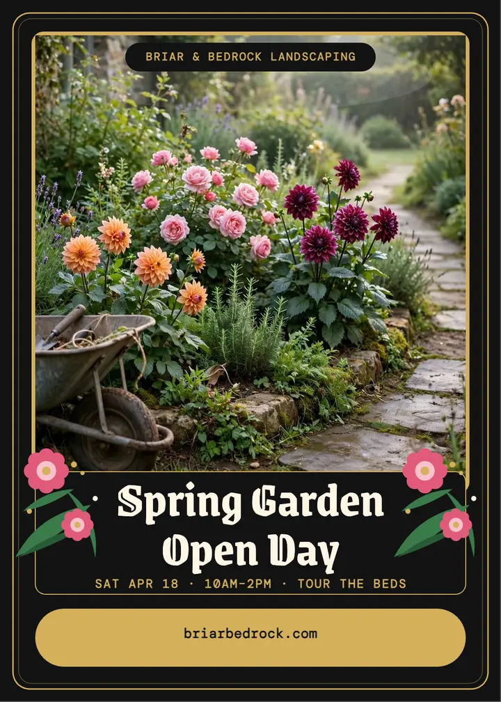 Briar and Bedrock spring open day invite: garden open day invitation template