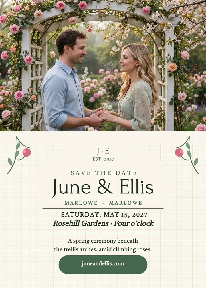 June and Ellis garden trellis invitation template