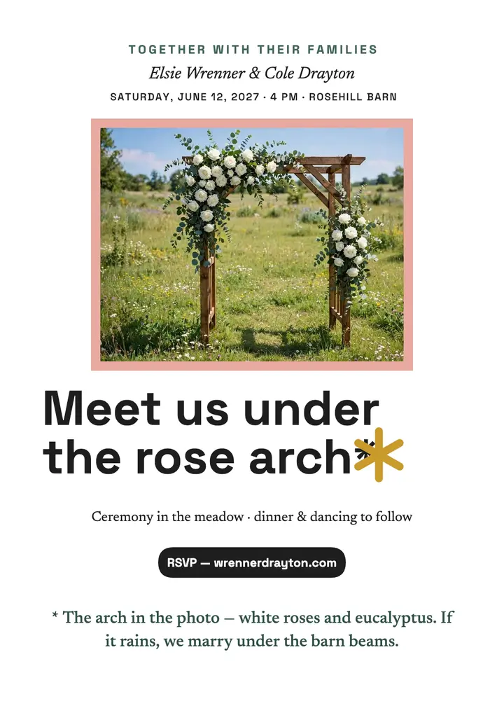 Rose arch garden wedding invitation: wedding invitation template