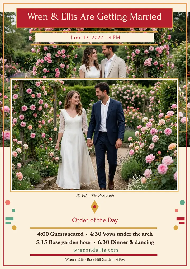 Wren and Ellis garden vows pochoir flyer template
