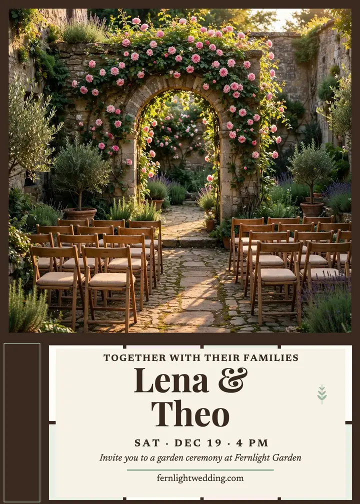 Lena and Theo garden wedding invitation template