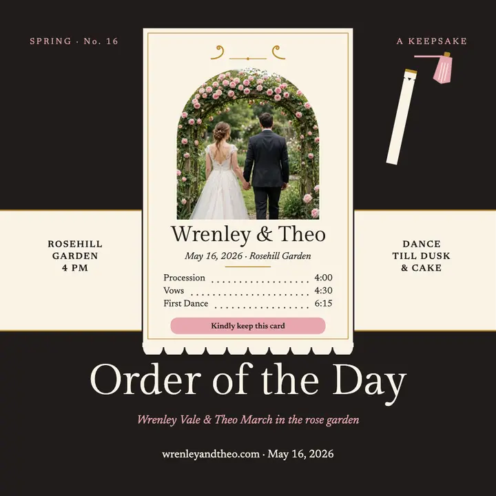 Garden wedding dance card order of day template