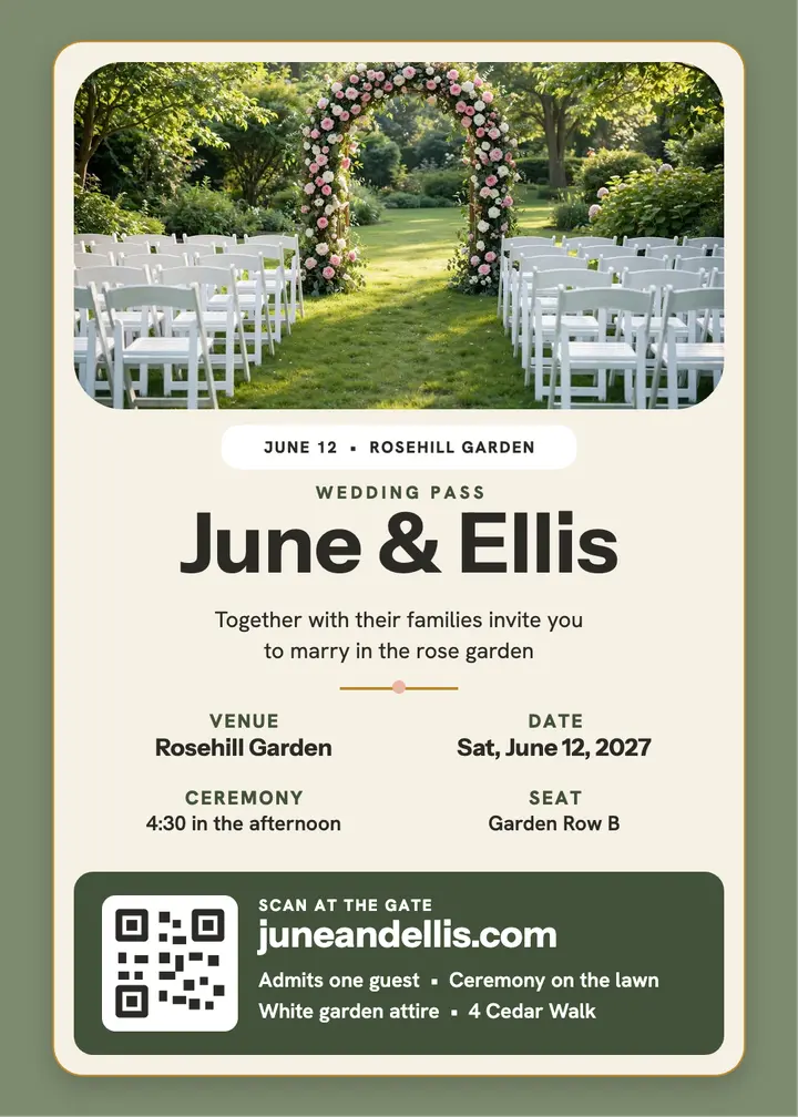 June and Ellis garden wedding wallet pass template