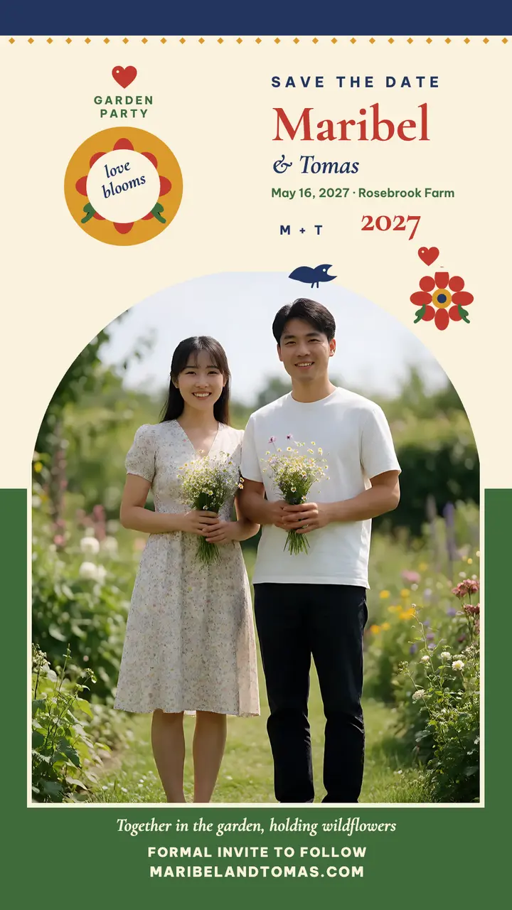 Maribel and Tomas garden save the date: save the date story template