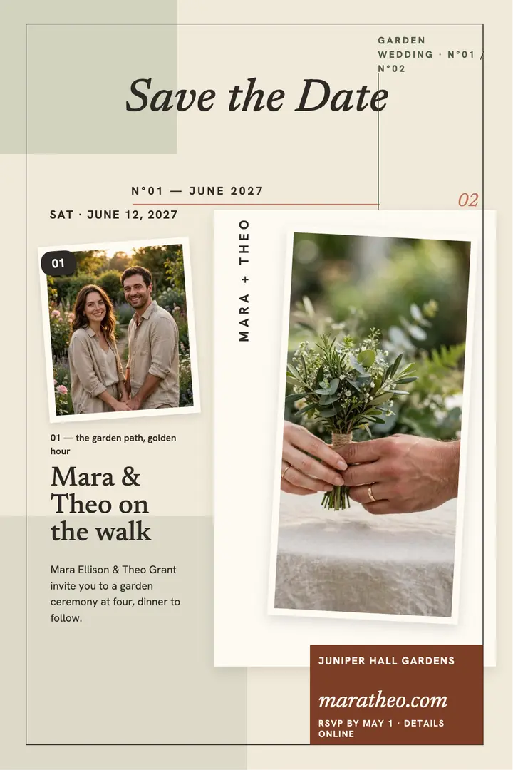 Mara and Theo garden save the date poster template