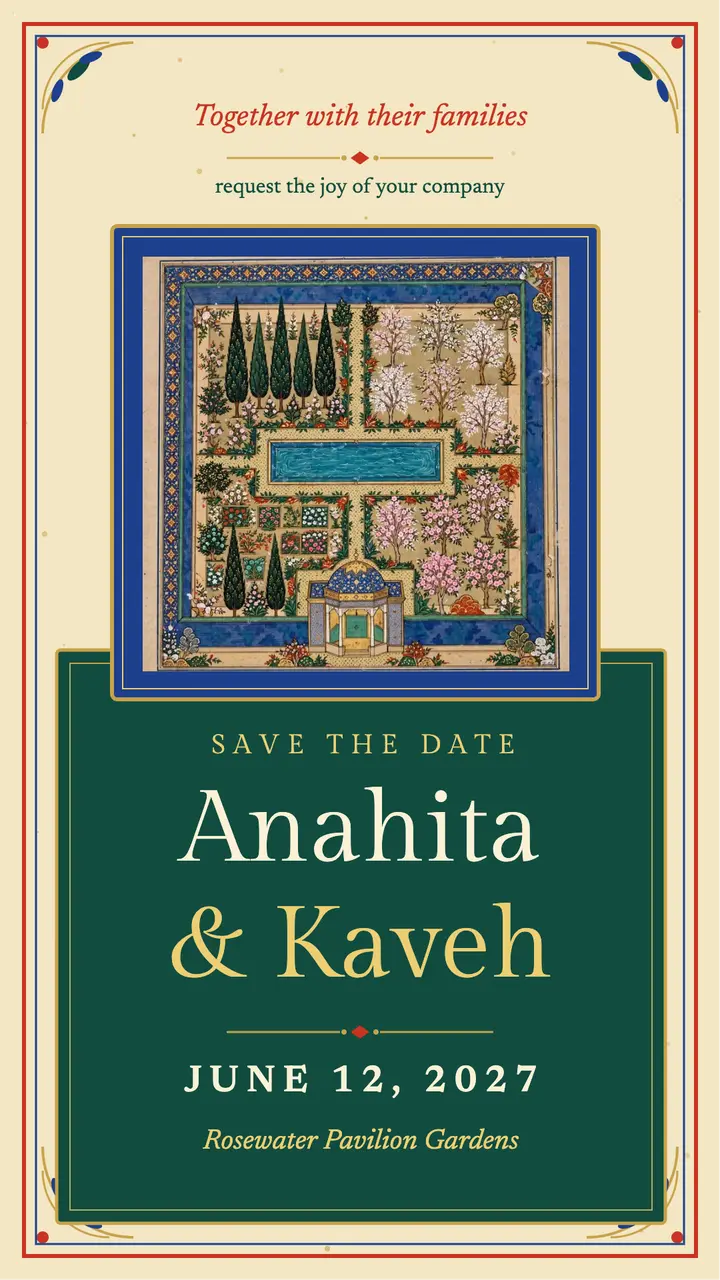 Anahita and Kaveh save the date template