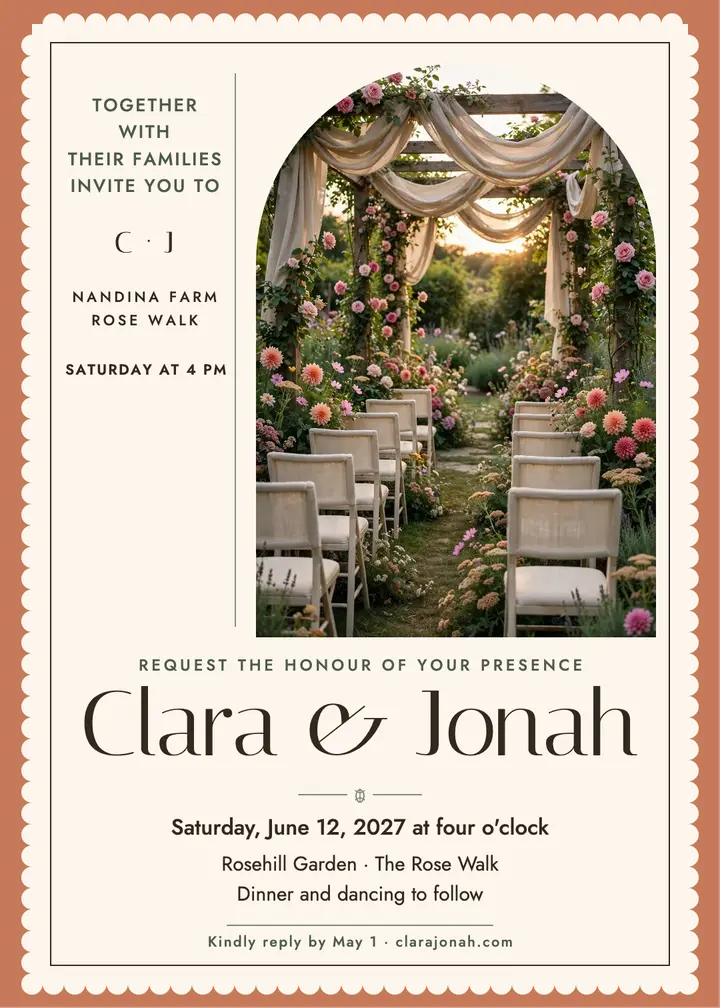 Clara and Jonah garden scallop invitation template