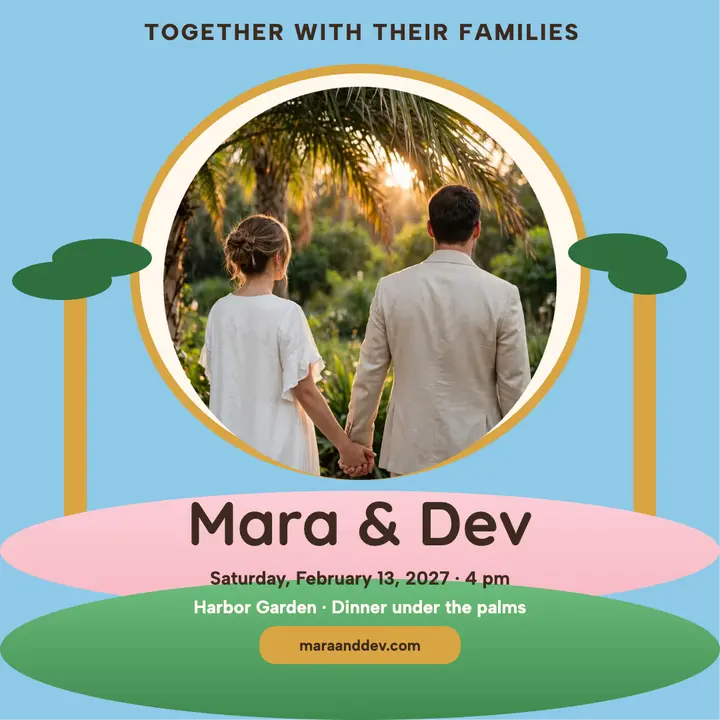 Mara and Dev garden wedding sun invitation template