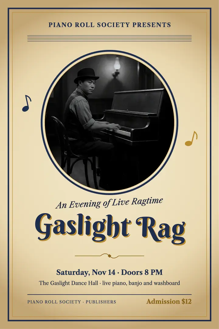 Gaslight Rag ragtime night poster template