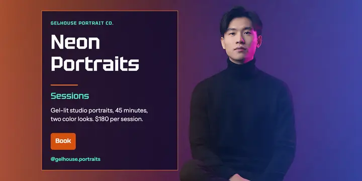 Gelhouse neon portrait sessions booking post template