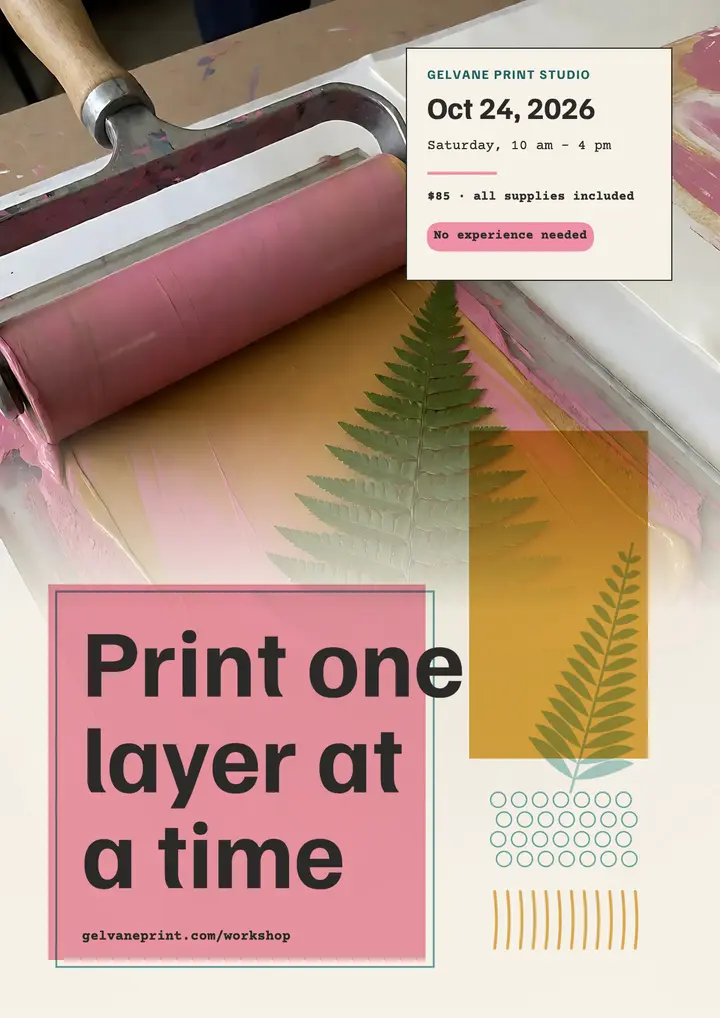 Gel plate monoprinting weekend workshop flyer template