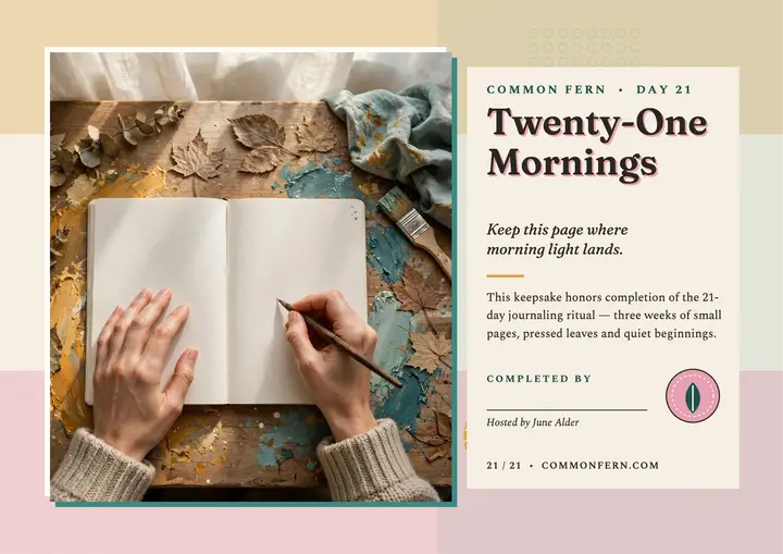 Twenty-One Mornings journal keepsake, Common Fern template