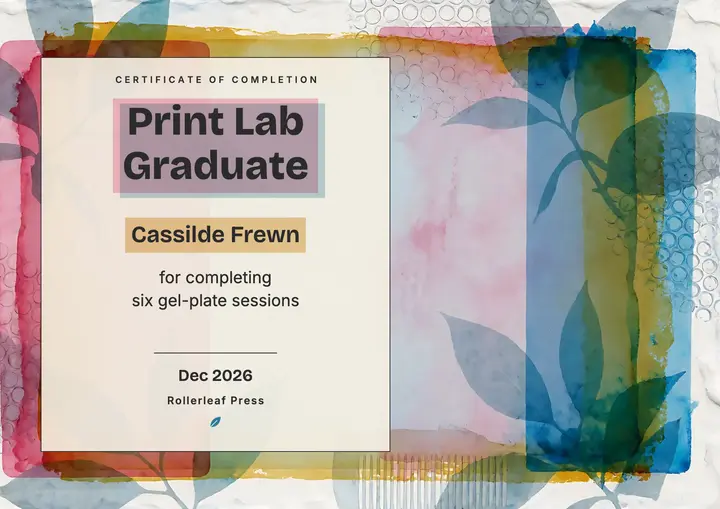 Gel plate printmaking workshop certificate template
