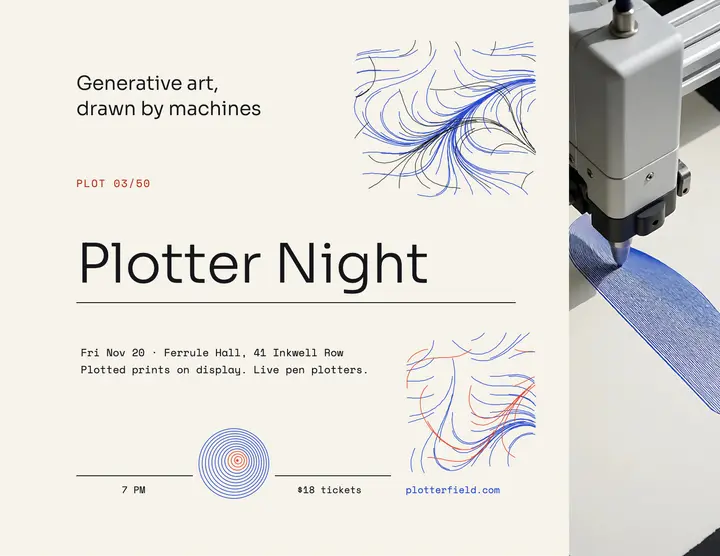 Plotter Night generative art flyer template