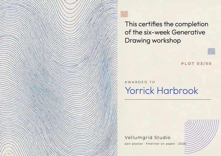 Vellumgrid generative drawing workshop certificate template