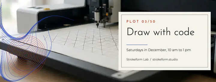 Strokeform Lab draw-with-code workshop cover: drawing workshop cover template