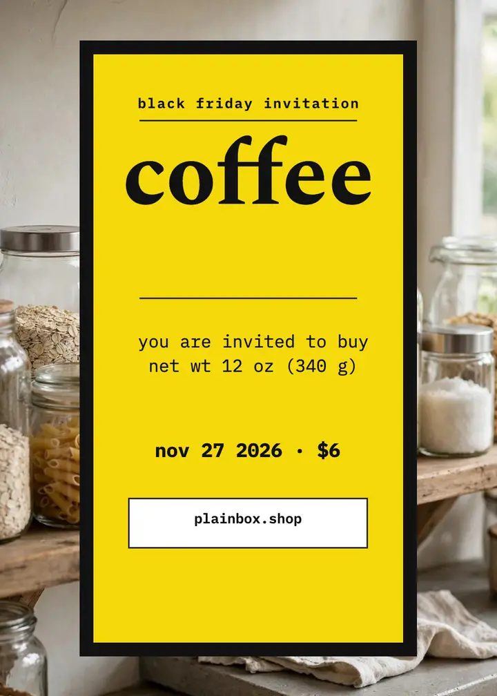 Plainbox coffee Black Friday invitation template