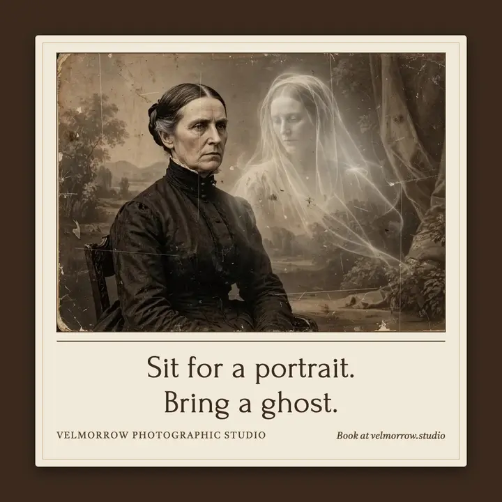 Ghost portrait mini sessions booking post, cabinet card: photo studio booking post template