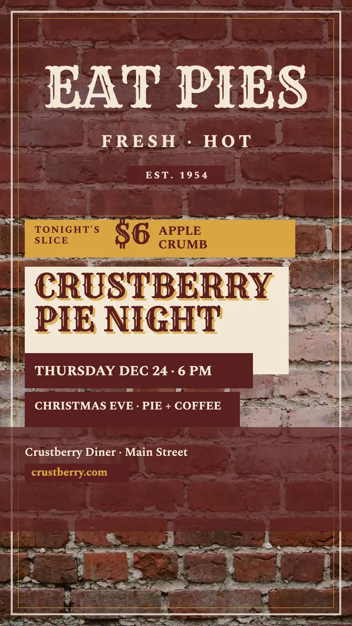 Crustberry Diner pie night ghost sign story template