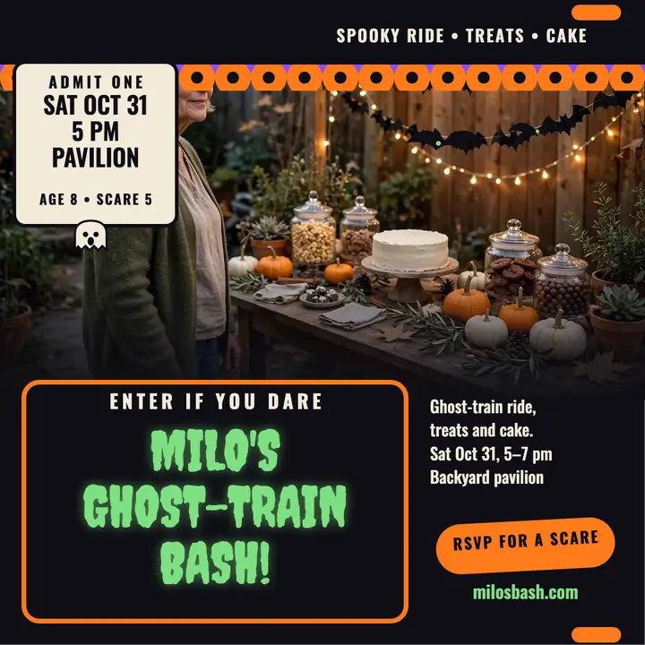 Milo's ghost-train birthday bash invite template