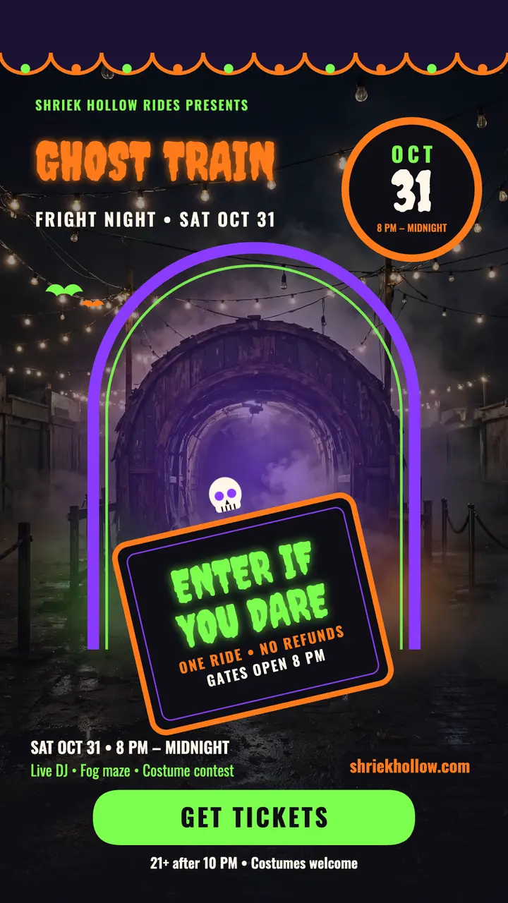 Shriek Hollow ghost train dare story template