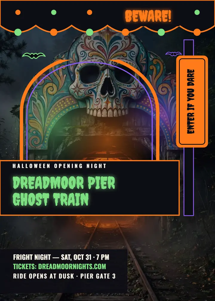 Dreadmoor Pier Ghost Train fright night invite template