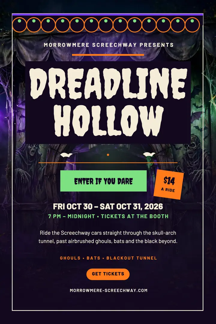 Dreadline Hollow ghost train poster template