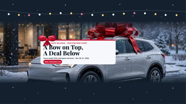 Velmar year-end bow event banner: christmas car sale banner template