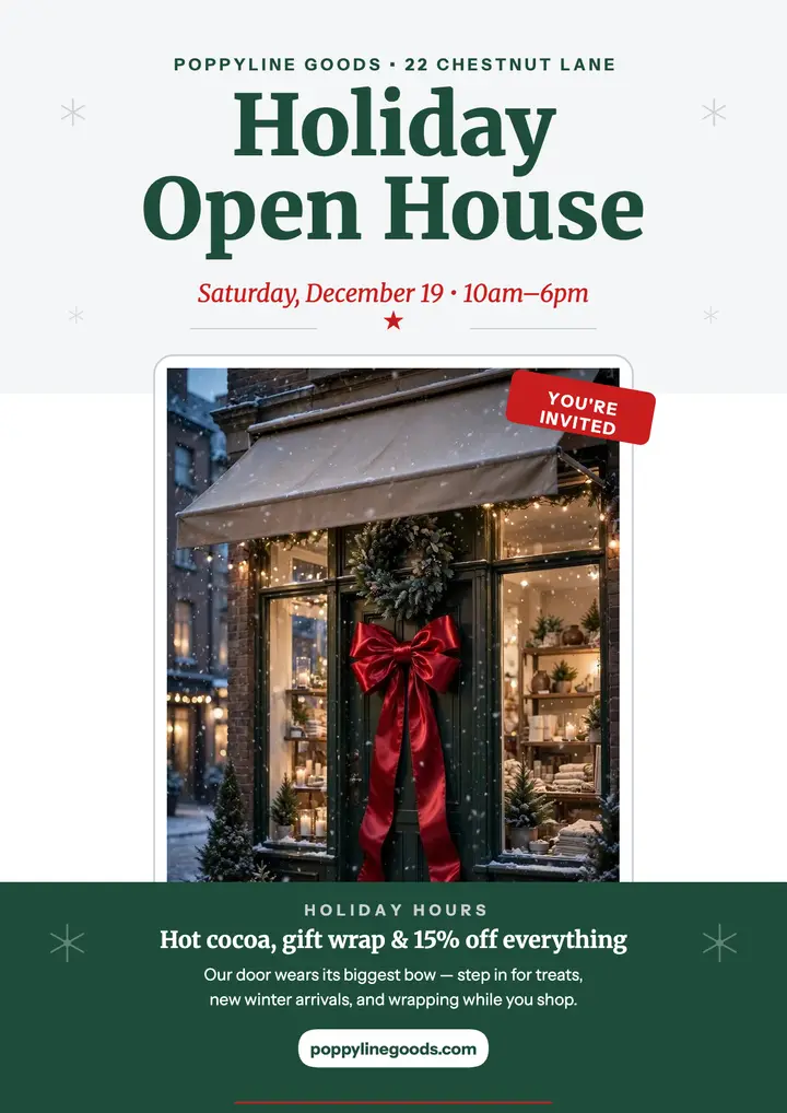 Poppyline holiday open house flyer template