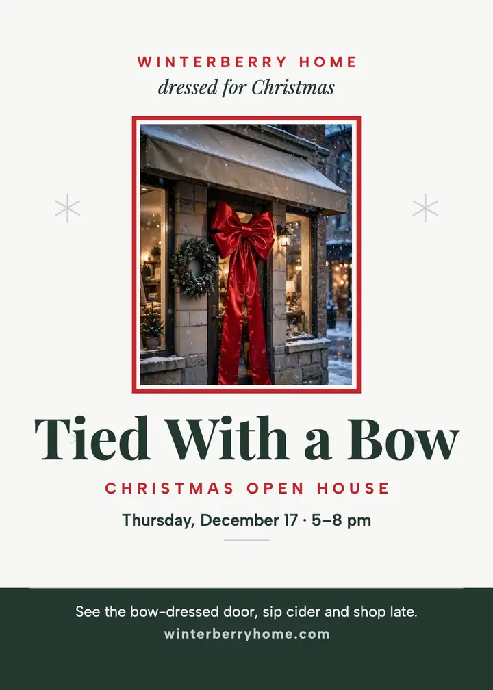 Winterberry bow-dressed door holiday invitation template