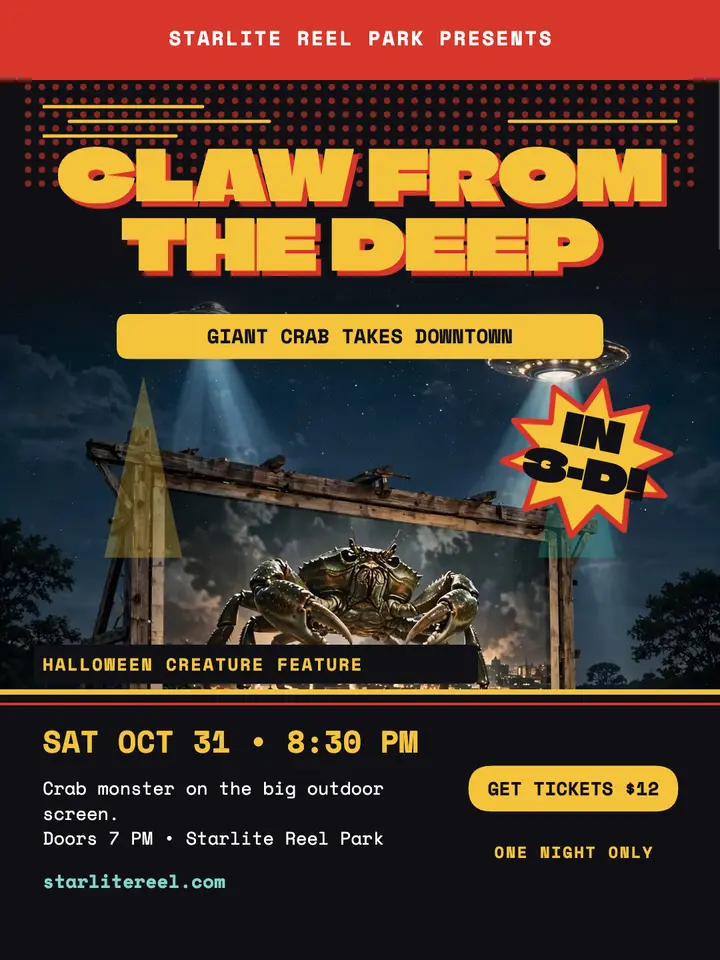 Claw From the Deep drive-in night: halloween movie night poster template